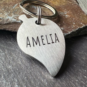 Chunky Autumnal Leaf Dog ID Tag, Simple Plain Elegant Pet Name Tag, Solid Brass or Stainless Steel, Autumn Fall Leaves Charm for Dog Collar