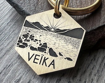 Engraved Mountains Lakeside Sunset Dog Tag: Metal Pet ID Tag