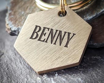 Robustes Namensschild für Hunde, schlichtes Haustier-ID-Schild, Anhänger aus massivem Messing für Hundehalsbänder, Geschenk für Hunde, Haustier-ID-Schild aus Metall für Hunde, individuell gestaltete Haustier-Schilder
