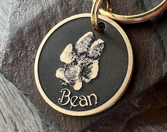 Custom Pawprint Pet ID Tag, Chunky Engraved Collar Charm for Dog, Memento Keepsake Keychain, Memory Keyring Gift for Cat Owner Dog Mom Mum