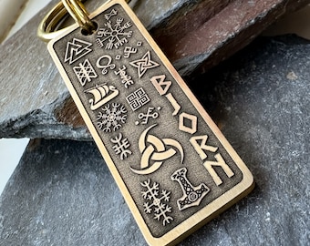 Engraved Viking Runes Dog Tag: Nordic Norse Pet ID, Personalised Keychain