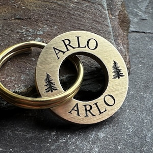 Small Lightweight Washer Shape Dog Name Tag, Solid Brass or Stainless Steel Dog Collar Charm, Custom Made Metal Pet ID Tag for Cats and Dogs