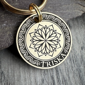 Celtic Flower Nordic Dog Tag, Norse Viking Keyring, Tribal Aztec Pet Tag, Personalised keychain, Engraved Pet Collar ID Name Tag