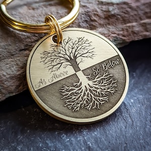 Viking Yggdrasil Mythology dog tag, Nordic Norse tree of life, Personalised keychain, Engraved Pet Collar ID Tag, As above so below