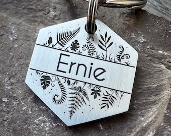Leaf print, Forest print, Metal ID tag, for dogs, Custom dog tag, Solid brass tag, Nature gift, Deep engraved, Leaf charm, Dog collar charm
