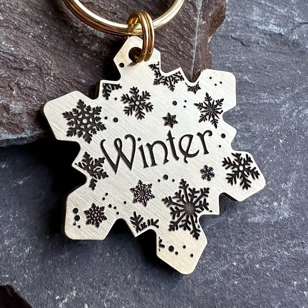 Christmas Snowflake Brass Dog Tag, Festive Pet ID, Custom Xmas Gift