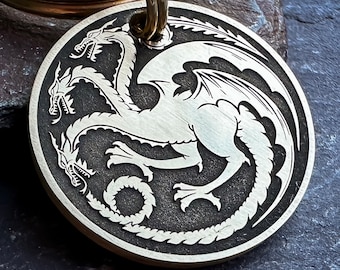Placa de identificación grabada con DRAGON, placas de identificación de calidad para mascotas, hechas a mano en el Reino Unido.