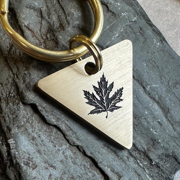 Engraved Brass Autumn Leaf Dog Tag, Custom Pet ID