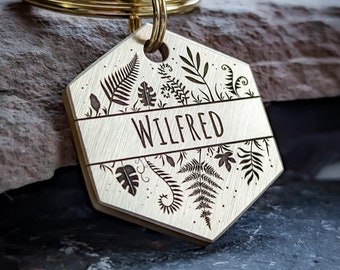 Leaf print, Forest print, Metal ID tag, for dogs, Custom dog tag, Solid brass tag, Nature gift, Deep engraved, Leaf charm, Dog collar charm