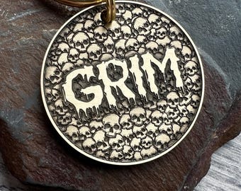 Spooky Skulls Halloween Dog Name Tag, Custom Brass or Steel Pet ID