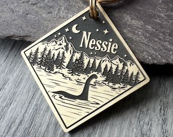 Loch Ness Dog Tag, Quality Thick Pet ID Name Tags, Solid Brass Charm, Gift for Dog Lover, Mythical Animal Creatures Keyring, Nessie Keychain