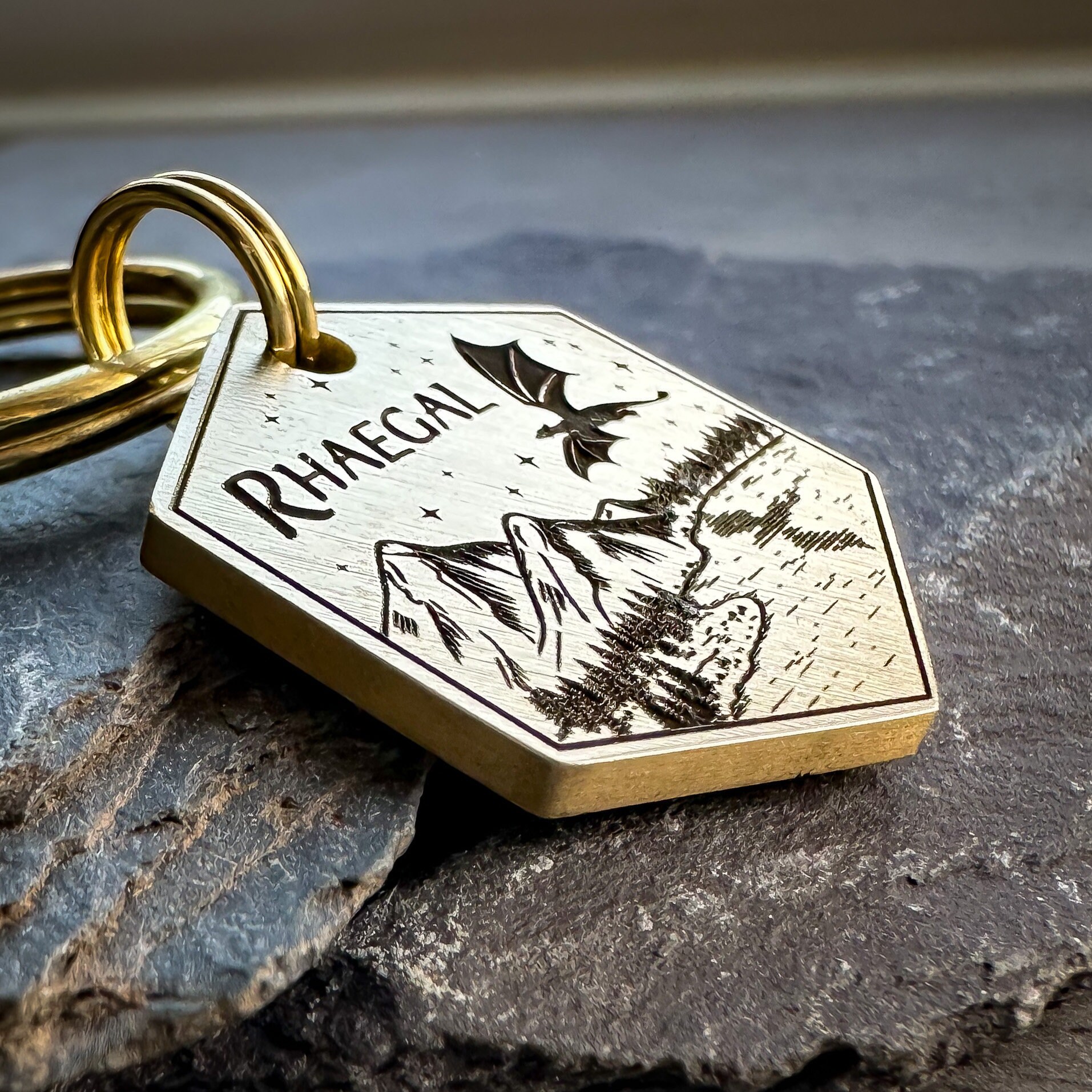 Engraved Dragon Pet ID Tag: Solid Brass or Steel Dog Tag, Mythical