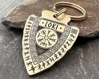 Viking Arrowhead Dog Tag, Nordic Norse Runes Keyring, Tribal Arrow Charm, Celtic Aztec Keychain, Personalised Engraved Pet Collar ID Tag uk