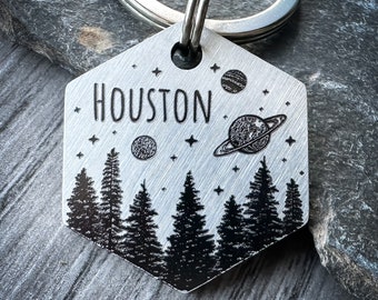 Night sky Dog Tag, Planets keyring, Stars keychain, Space Dog Tag, Personalised Dog Tag, dog ID Tag, Engraved Dog Tag,  Space themed pet tag