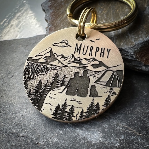 Customisable Mountain Dog Name Tag Personalised Custom Dog ID Tag Engraved Mountain Keyring Hiking Camping Gift Gift for Hikers Etsy Canada