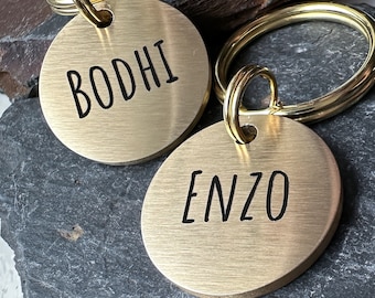 Solid Chunky Dog Name Tag, Plain Brass or Stainless Steel Dog Collar Charm, Gift for Dog Lover, Custom Made Metal Pet ID Tag