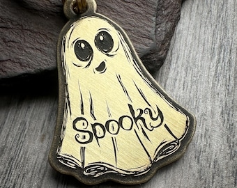 Engraved Spooky Ghost Dog Tag: Fall Season Halloween Pet ID Tag