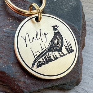 Placa de identificación de faisán, llavero duradero de perro de caza, placa de identificación metálica personalizada, placa de identificación gruesa personalizada para mascota, dije de pájaro para collar de mascota, llavero de perro de caza