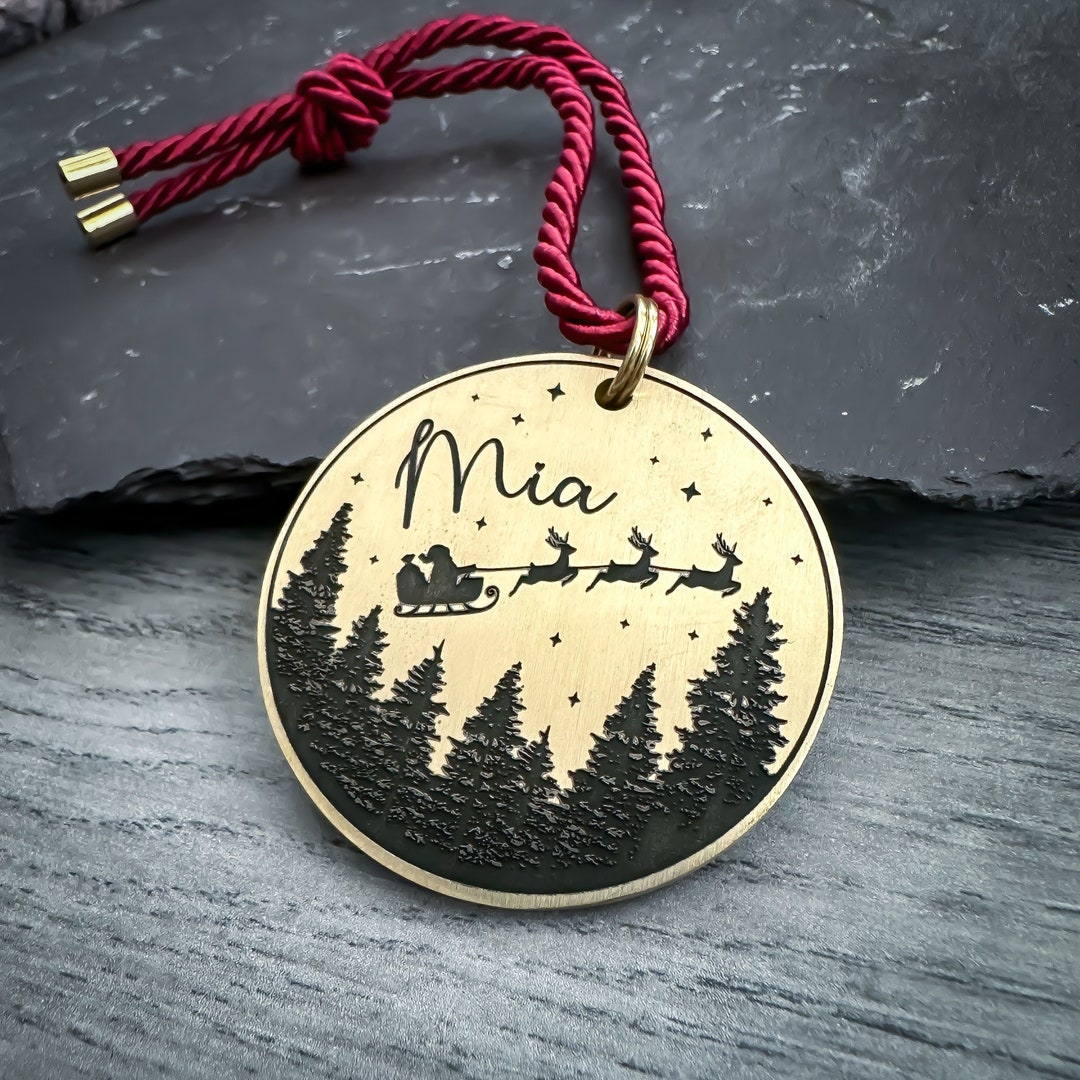 Santa Sleigh Metal Tree Decoration, Personalised Engraved Metal