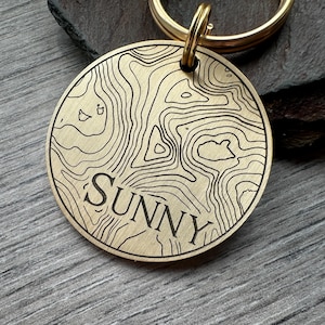 Snowdon Map Dog Tag, Engraved Topography Line Map Keyring, Personalised Mountain Keychain, Hiking Dog Pet ID Tag, Mountain Climbing Dog Tag
