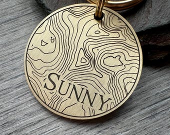 Snowdon Map Dog Tag, Engraved Topography Line Map Keyring, Personalised Mountain Keychain, Hiking Dog Pet ID Tag, Mountain Climbing Dog Tag