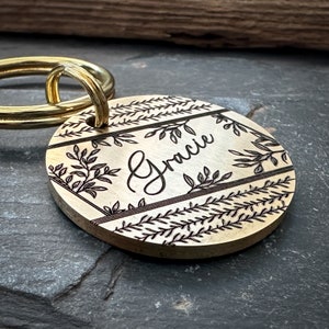 Leafy Nature Dog Tag, Personalised Leaf Pet ID Tag, Botanical Plants Leaves Keyring, Chunky Engraved Dog Collar Charm, Nature Keychain Gift image 4