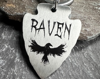 Creepy Raven Dog Tag: Halloween Pet ID, Spooky Crow Tag, Brass or Stainless Steel