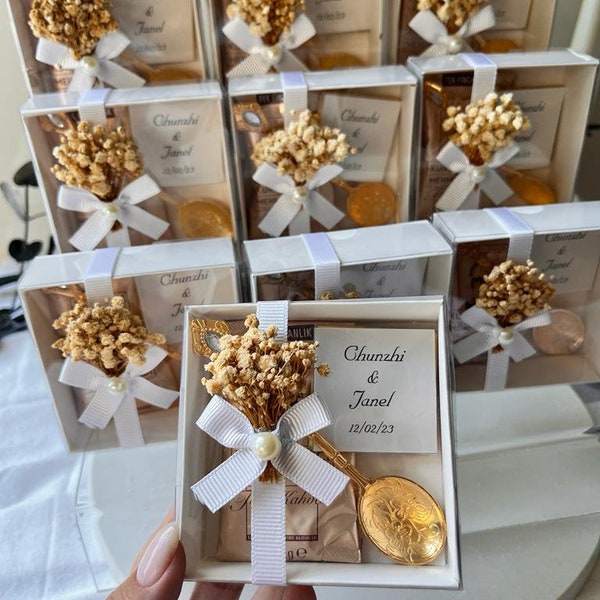 Cadeaux de mariage pour invités en gros / Ensemble de café et chocolats avec cuillère