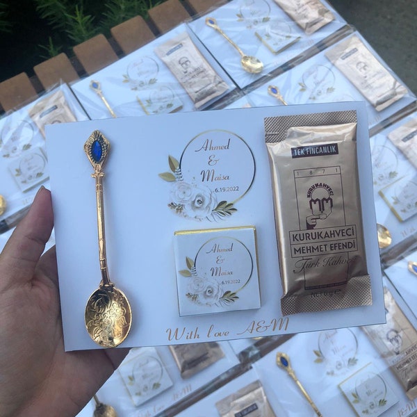 Wedding Favors For Guest in Bulk / Set of coffee and chocolates with spoon