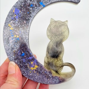 CAT MEMORIAL KEEPSAKE// Eco resin cat ash and fur memorial, Night sky crescent moon Pet bereavement gift, Cremains keepsake, Pet ash urn,