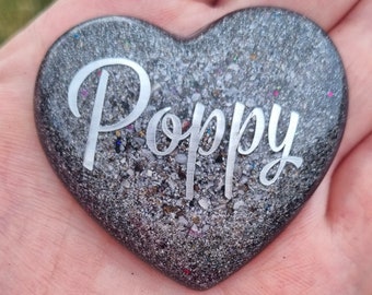 Pet Cremation Ash Keepsake, Granite Style Ecopoxy Resin Heart, Memorial Palm Stone