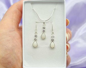 Replica Breastmilk Cubic Zirconia Teardrop Jewellery Set, Sterling Silver Pendant and Earrings, Mum Gift