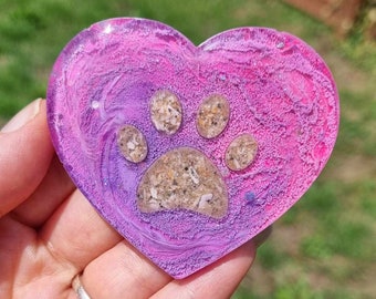 Resin Pet Memorial, Paw Print Ink Swirl Heart, Cremains Keepsake