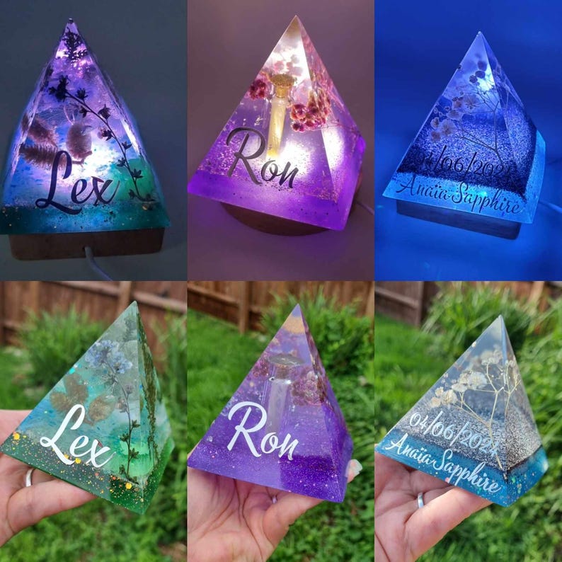 Custom Mini 8cm Pyramid Lamp, Pet Loss Memorial Keepsake, Cremains Bereavement Gift image 4