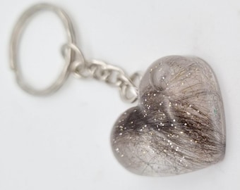Hair Keepsake Heart Keychain, Pet Fur Memorial, Resin Keyring