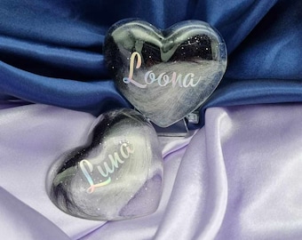 Personalised PET FUR KEEPSAKE// Lock of hair heart keepsake, Palm stone heart memorial, Eco friendly resin pet loss memorial keepsake gift