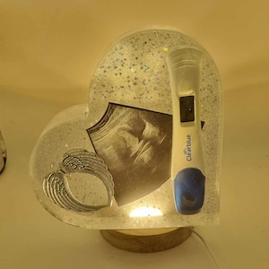HEART KEEPSAKE LAMP// Large Eco resin memorial keepsake heart with light stand, infant loss, remembrance, sympathy bereavement gift