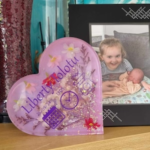 BIRTH STATS KEEPSAKE// Large resin heart keepsake, Custom baby loss memorial, Baby scan keepsake, Angel baby, Pregnancy loss