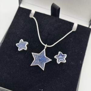 Night Sky STAR MEMORIAL JEWELRY set in Solid Sterling Silver// Cremation jewelry, Star memorial jewelry, Memorial urn jewelry, Ash keepsake