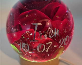 Rose Pet Fur Memorial Globe Lamp, Lock of Hair Keepsake