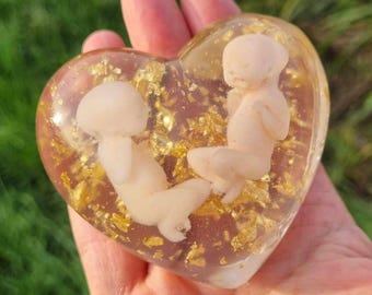 Twin Infant Loss Resin Heart Keepsake, Angel Baby Memory Ornament for Pregnancy Loss