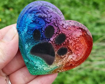 RAINBOW BRIDGE MEMORIAL// Paw print pet memorial heart, Pet bereavement ash keepsake, Cremains keepsake, Cremation gift, Memorial gift