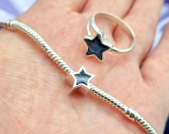 Sterling Silver Pet Loss Star Bead, Ash Cremains Jewelry, Memorial Keepsake