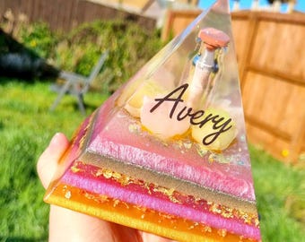 Custom Large 15cm Memorial Pyramid, Eco Resin Pet Cremation Keepsake