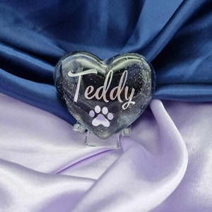 Personalised PAW PRINT KEEPSAKE with fur// Lock of hair heart keepsake, Palm stone heart memorial, resin pet loss memorial keepsake gift