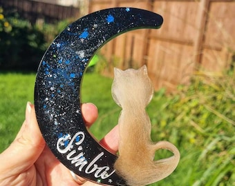 Night Sky Crescent Moon Cat Memorial Keepsake, Ash and Fur Pet Loss Gift