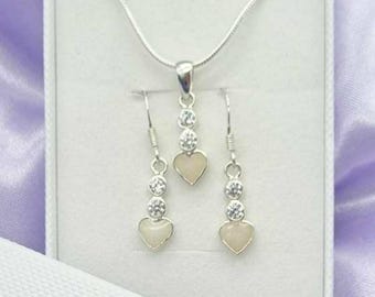 Replica Breastmilk Cubic Zirconia Heart Jewellery Set, Sterling Silver Pendant and Earrings, Mum Gift