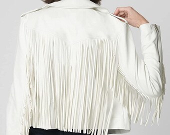 white fringe jacket womens