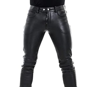 Men's Black 100% Genuine Cowhide Leather Biker Pant - Etsy