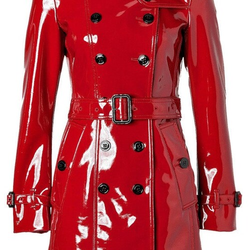 Women's Red Genuine Patent Leather Trench Coat Leather - Etsy